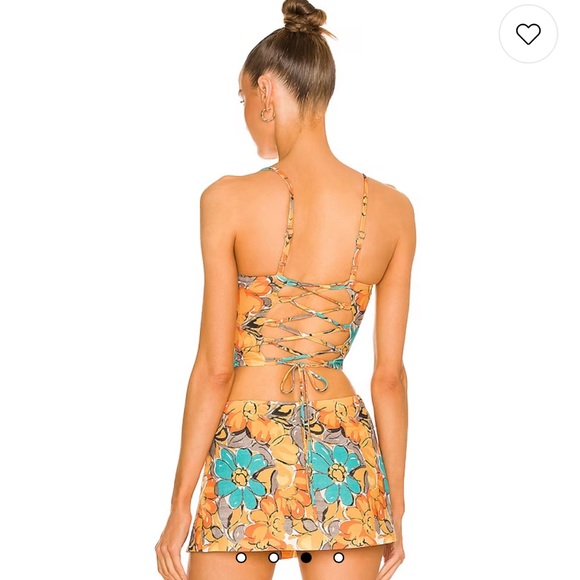 Miaou Mini Skirt in Parisian Flower Orange - Picture 3 of 6